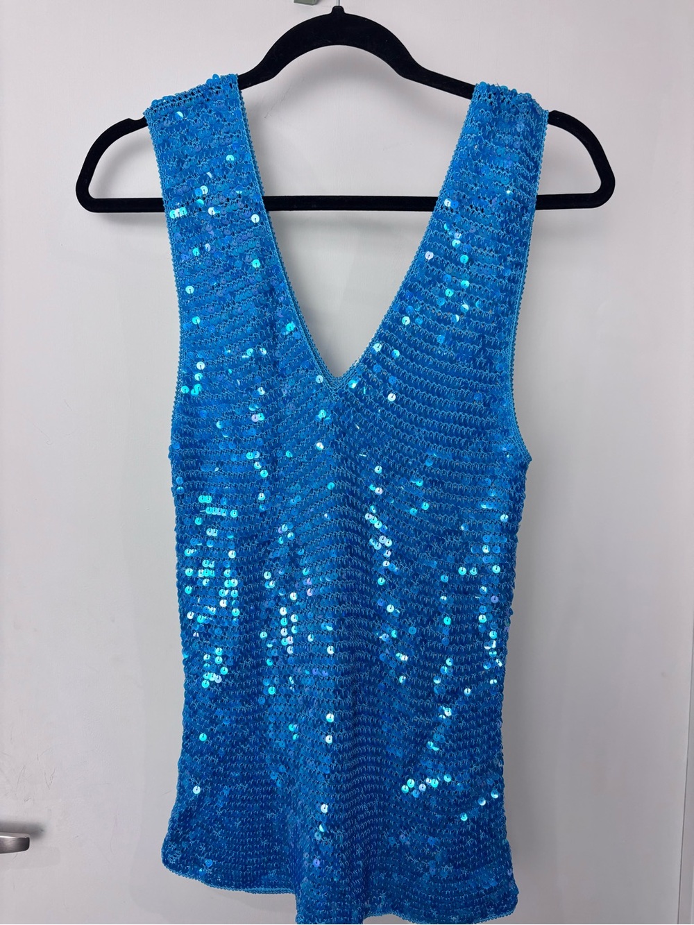 Aqua Blue Sequin V-Neck Top